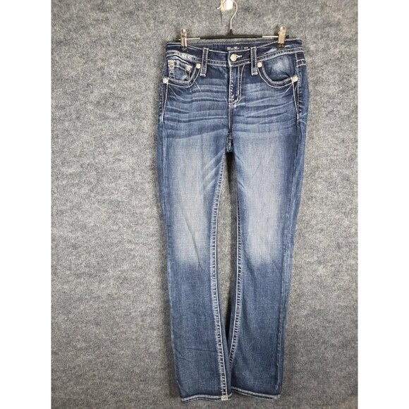 Miss Me Jeans Womens 27 Blue Mid-Rise Slim Boot Embellished Back Pockets M9625B - Picture 1 of 8